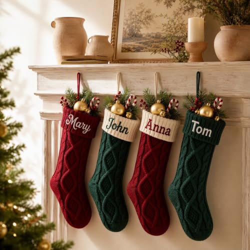 Personalized Christmas Stockings 18 Inch Cable Knit Custom Names - 7-Pack Knita-b