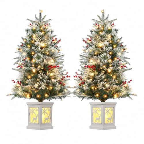Garvee 3Ft Holiday Christmas Tree with Snowman Base and Fiber Elk Variation