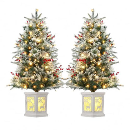 Garvee 3Ft Holiday Christmas Tree with Snowman Base and Fiber Elk Variation