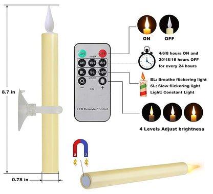 Ivory 9-Pack Window Candles Flicker with Remote, Timer, Magnetic Base