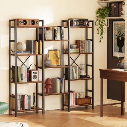 Huuger 4 Tier Bookshelf - Rustic Brown, 55-Inch Tall with 11 Open Shelves - Versatile Storage & Display