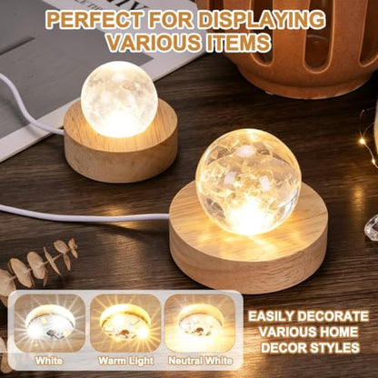 PATIKIL LED Wood Light Display Base - Warm Light, 2.76 Inch Diameter, USB Powered