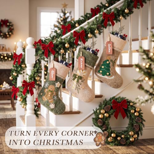 3 Pack Rustic Personalized Christmas Stockings with Name Tags - Classic Design