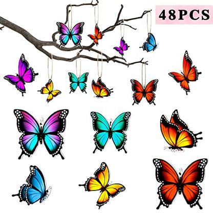 48 Pcs Wooden Butterfly Christmas Tree Ornaments - Hanging Decorations