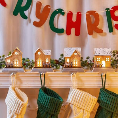 Set of 4 Christmas Stocking Holders with Lights for Mantle and Fireplace