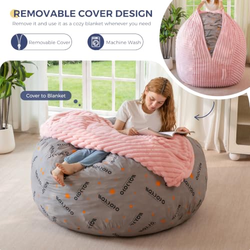Pink Striped Bean Bag Chair with Removable Cover - 3FT Lounge Sofa