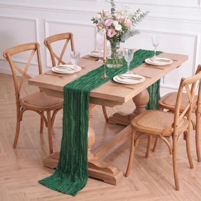 12 Pack Emerald Green Cheesecloth Table Runners - 17x108 Inch Elegant Gauze for Party & Home Decor
