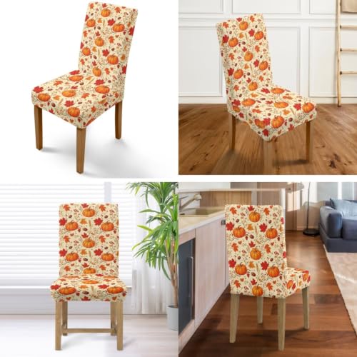 Thanksgiving Fall Maple Dining Chair Covers Set of 5 with Bench Cushion - Autumn Decor