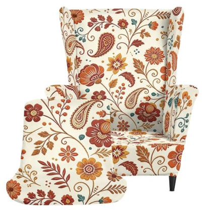 Boho Floral Wingback Chair Cover 2-Piece Slipcover with Arms - Stain-Resistant & Non-Slip, Washable Furniture Protector for Living Room & Bedroom - Variation: Boho Floral / Wingback Chair Covers