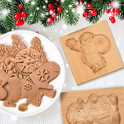 Christmas Wooden Cookie Stamp Mold Set - 12 Holiday Patterns for Baking