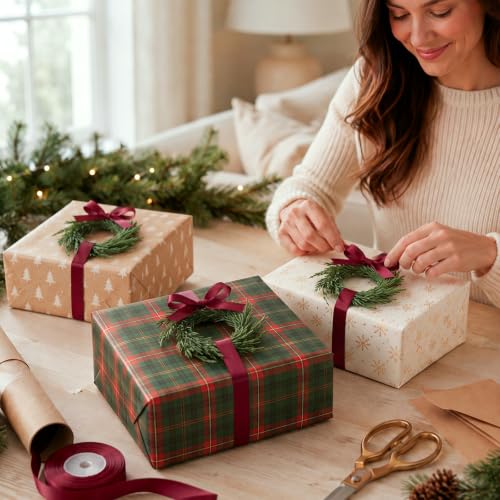 Mini Christmas Wreath Gift Topper Set - Cedar, 6 Pcs 1.97'' Holiday Decor