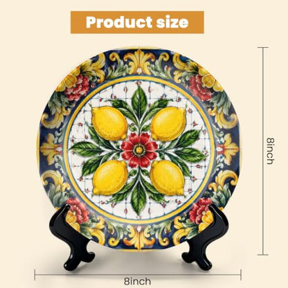 8-Inch Decorative Ceramic Plate Mediterranean Tile with Display Stand & Wall Hook - Color7