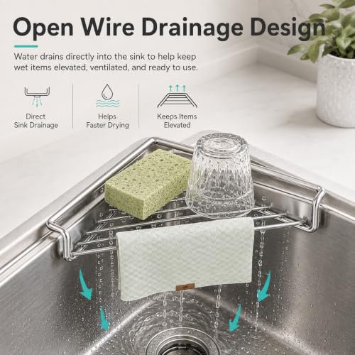 Stainless Steel Corner Sink Shelf - Triangular Drying Rack for Kitchen, Space-Saving Organizer with Drainage & Raised Sides - Variation 2