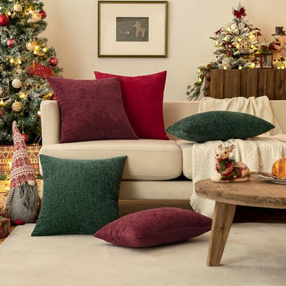 MIULEE Red Chenille Christmas Throw Pillow Covers 18x18 Inches - Pack of 2