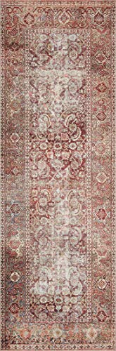 Loloi Layla Collection, LAY-11, Cinnamon/Sage, 2'-3" x 3'-9", .13" Thick, Accent Rug, Soft, Durable, Vintage Inspired, Distressed, Low Pile, Non-Shedding, Easy Clean, Printed, Living Room Rug