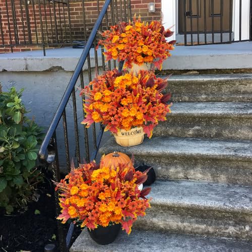 Artificial Fall Flowers Bundle 6 Styles Outdoor UV Resistant Decor - 18 Stems