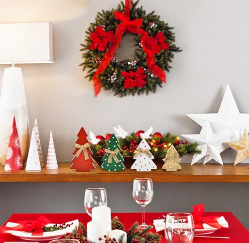 Set of 4 Wooden Christmas Tree Decorations - Holiday Centerpiece