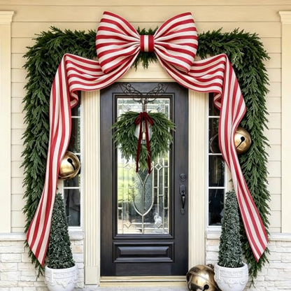 Giant Red and White Striped Christmas Bow - 6.5 Ft Holiday Tree & Door Decor