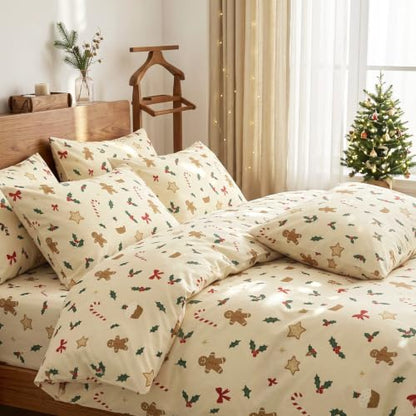 Queen Christmas Comforter Set Gingerbread Holiday Bedding Cream
