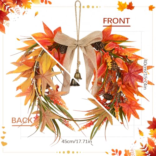Fall Maple Leaves Wreath with Pinecones and Berries - Autumn Front Door Decor - Maple Leaves Variation