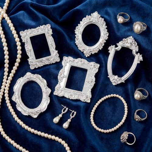 Vintage Mini Resin Picture Frames Set - Silver, 5 Pcs Small Photo Frames