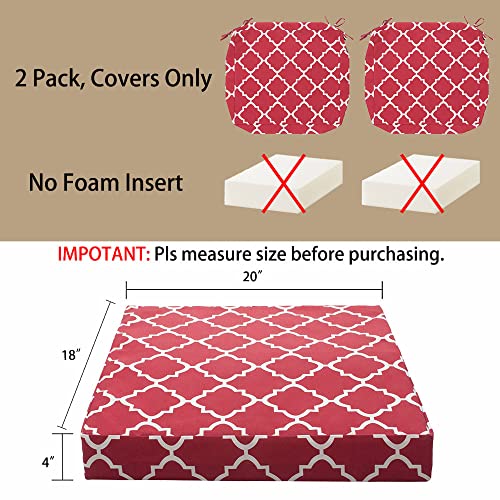 Outdoor Indoor Cushion Cover Replacement 2 Pack Water-Resistant Red Geometry 20x18x4 Inch