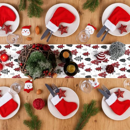 Christmas Table Runner with Xmas Tree Pattern - Buffalo Plaid, 14 x 108 inches, 6 Pack - Holiday Party Decor
