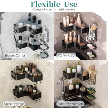 Black Corner Shower Caddy Set - No-Drill Adhesive Bathroom Organizer, 5 Pieces