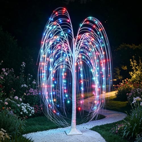 5FT Lighted Weeping Willow Tree with 216 LED Lights - Multicolor, With Timer - Indoor & Covered Outdoor Decor