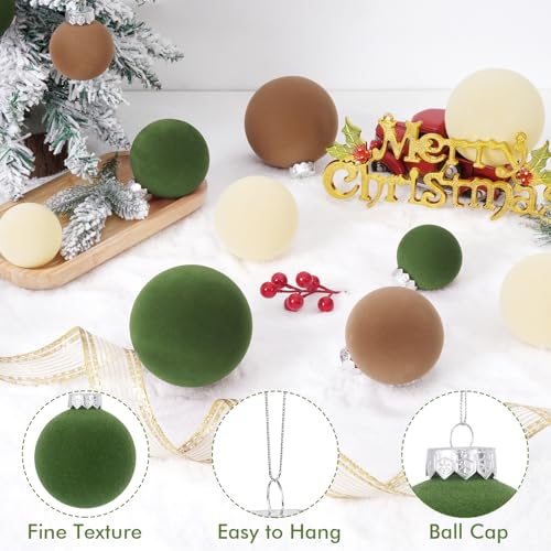 Velvet Christmas Ornaments Set - 45 Mixed Sizes in Brown Green and Off-White