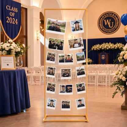 Gold Photo Display Board with Rope & Clips - Adjustable Collage Stand