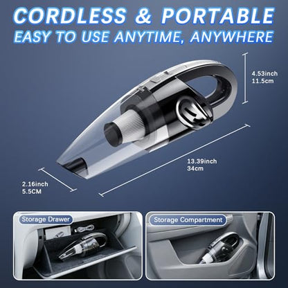 Cordless Handheld Vacuum Cleaner - 15000Pa Power, Rechargeable, Black Silver