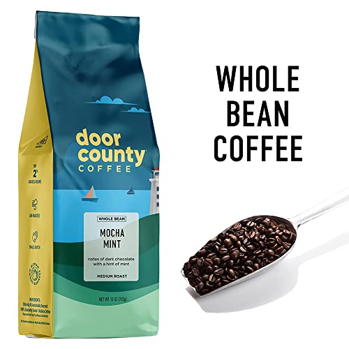 Door County Coffee Mocha Mint Flavored Coffee Whole bean | 10 oz Bag | Flavored Whole Bean Coffee Medium Roast | 100% Specialty Arabica Coffee Whole bean | Flavored Gourmet Coffee | Mocha Mint Coffee