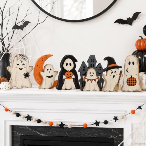 Indoor Halloween Ghost Decor Set - Rustic Wooden Ghost Signs for Fall Home Decor - Variation: Ghost