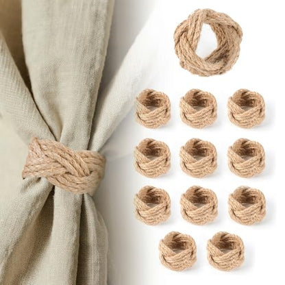 48 Yute Rustic Napkin Ring Set - Farmhouse Burlap Table Decor