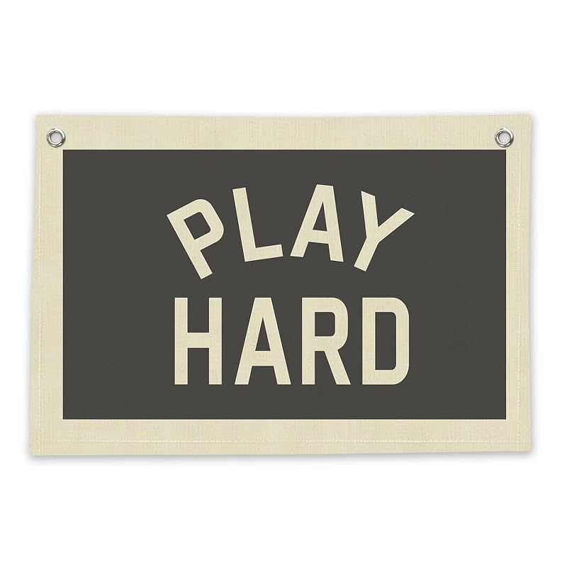Play Hard Linen Canvas Banner for Kids Room - Playroom Wall Decor