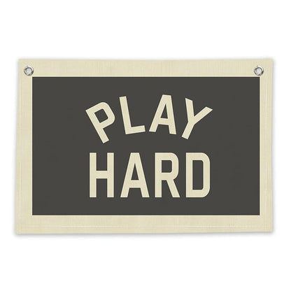 Play Hard Linen Canvas Banner for Kids Room - Playroom Wall Decor