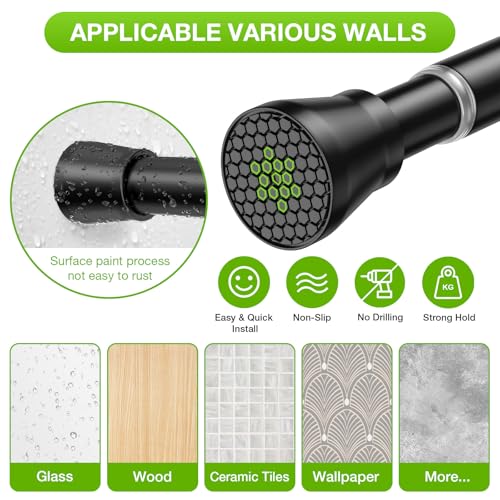 Adjustable Tension Curtain Rod 28-48 Inch Black Stainless Steel No Drill