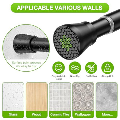 Adjustable Tension Curtain Rod 28-48 Inch Black Stainless Steel No Drill