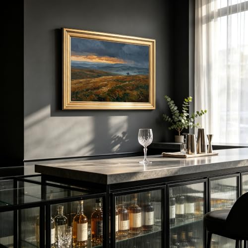 Western Landscape Wall Art with Gold Frame - Moody Horse and Rider Scene - 8 x 10 inches