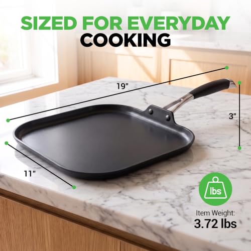 NutriChef 11-Inch Square Nonstick Griddle Pan with Induction Base - Black