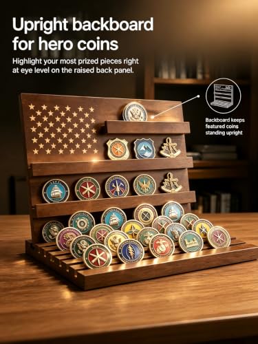 Solid Wood Challenge Coin Display Stand & Holder for Military Coins
