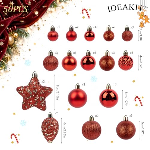 Small Red Christmas Ball Ornament Set - 50PCS Holiday Decorations