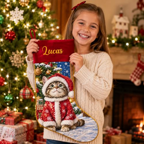 Personalized Needlepoint Christmas Stocking with Name - Family Holiday Decor B02