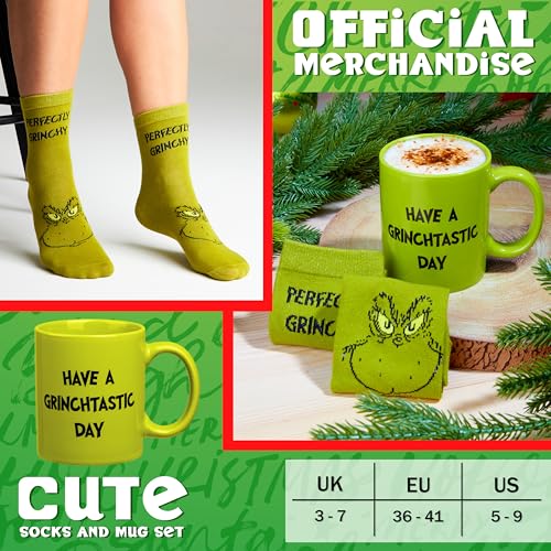 Grinch Mug and Christmas Socks Gift Set for Women & Teens - Holiday Novelty