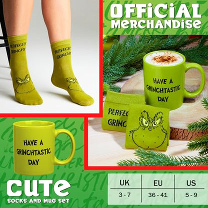 Grinch Mug and Christmas Socks Gift Set for Women & Teens - Holiday Novelty