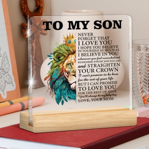 Son Gifts From Mom Acrylic Sign Decor with Wooden Stand - Son Variation