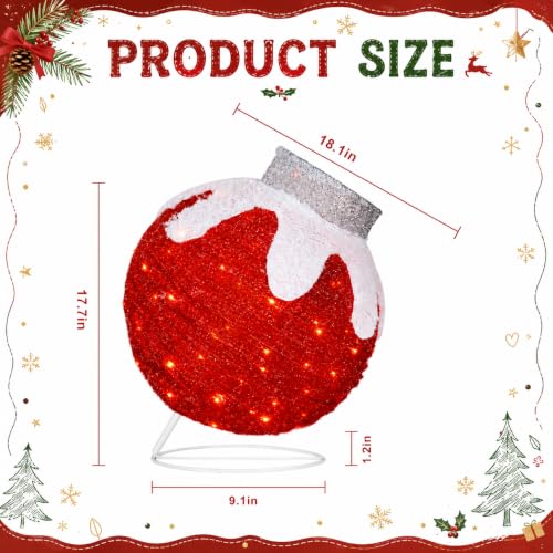 Lighted Outdoor Christmas Ornaments Set - Red & Beige 2 Pack with 160 LED Lights