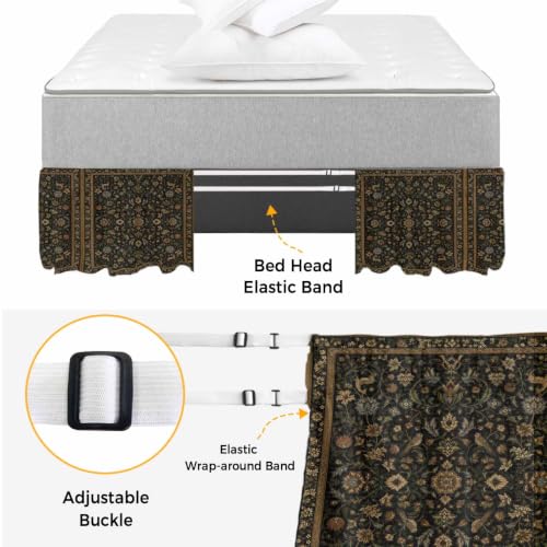 Queen Size Bed Skirt with Elastic Drop 16 Inch - Black/Bronze/Gold