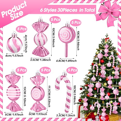 Liliful Pink White Candy Cane Ornaments Set - 30 Pcs Christmas Plastic Decorations (Variation: Pink White)
